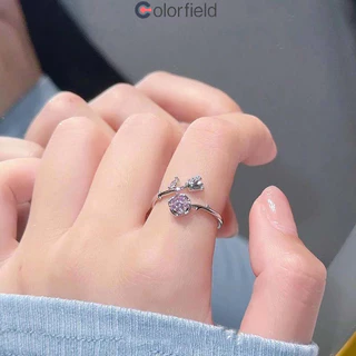 Colorfield แหวน สีชมพู ดอกกุหลาบ เพทาย หรูหราแสง ระดับไฮเอนด์ แหวนเปิดสำหรับผู้หญิง เครื่องประดับแฟชั่น-COD💖