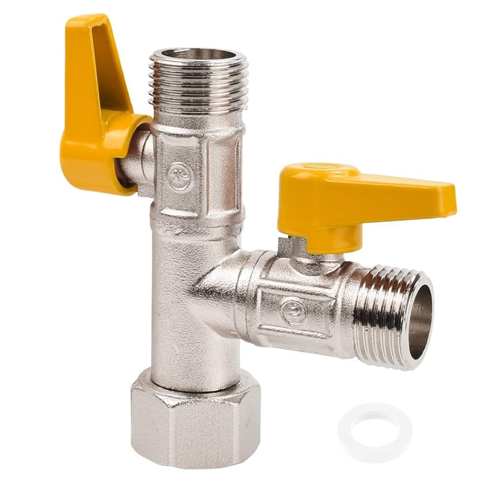 COOLBOTANG G1/2" Three-Way T-Type Adapter, 3-Way Diverter Valve, Copper Shower Hose Switch Valve, T-