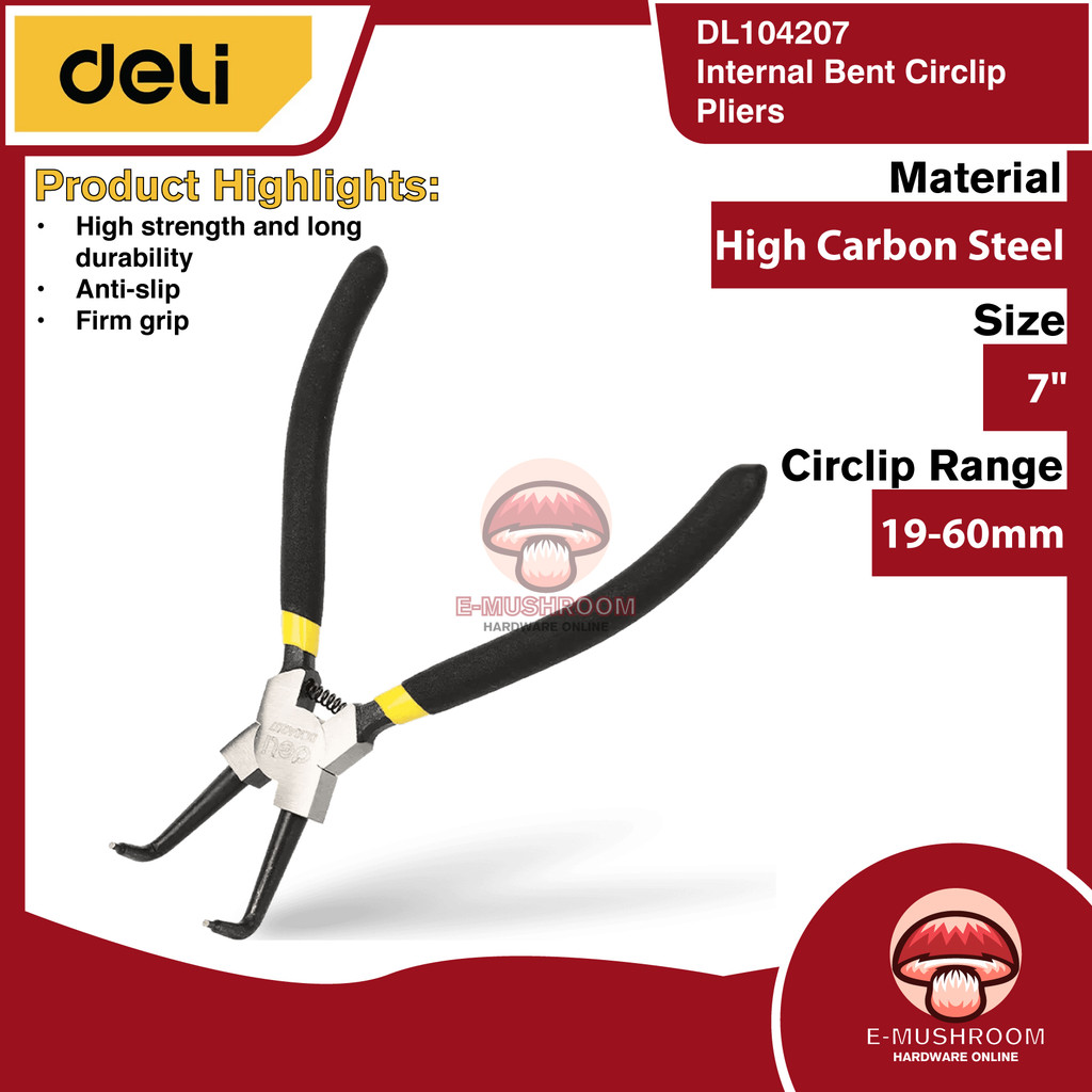 Deli 7" (170mm) คีมแหวนล็อคสลักงอภายใน DL104207