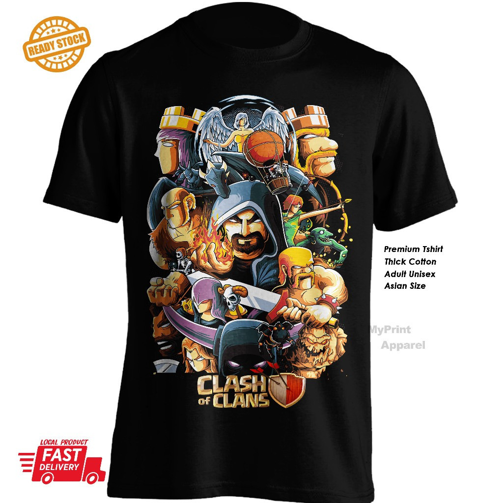 เสื้อยืดผ้าฝ้ายธีม Clash of Clans สำหรับโทรศัพท์ Android และ iOS