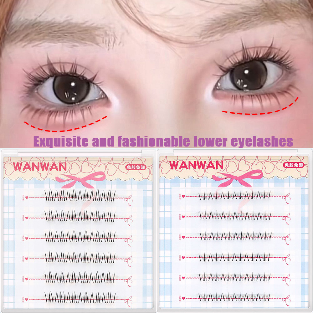 Under Eyelash Self Adhesive Lash Extension กาวฟรีแต่งหน้าทุกวันการ์ตูน Eye เครื่องมือธรรมชาติ 6 แถว