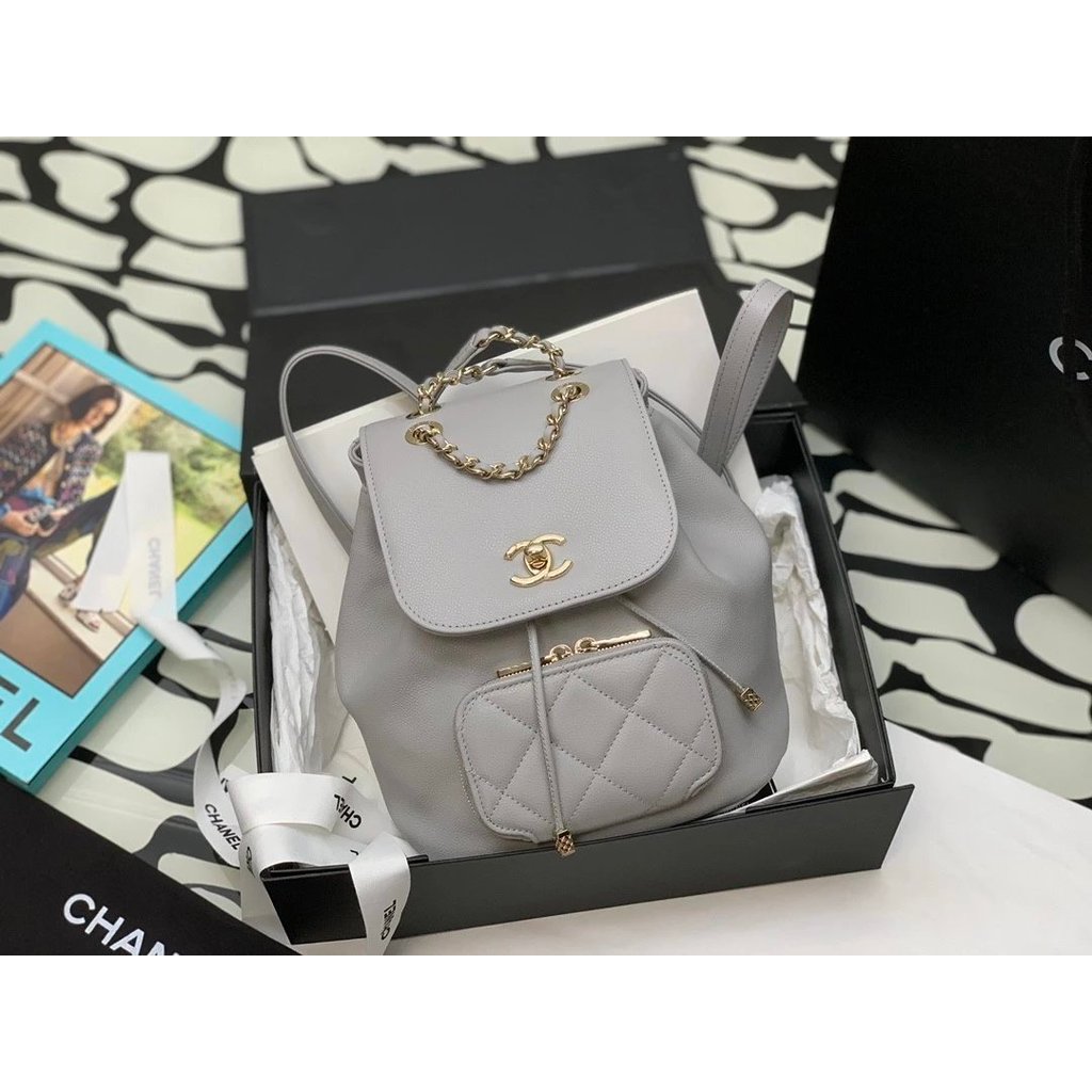 กระเป๋า 22B New Style duma White Grey Lychee Leather Small Size Backpack 20 * 19 * 12CM