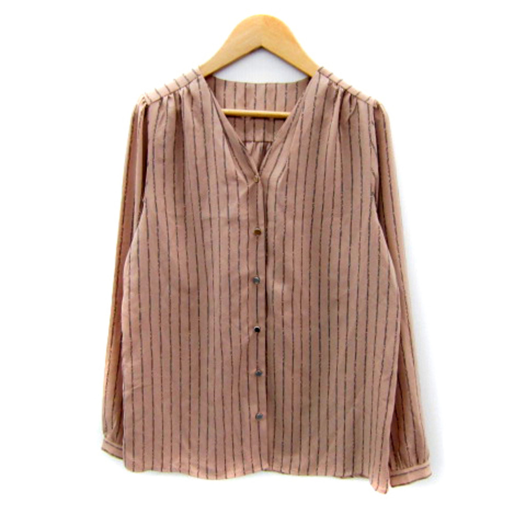 ViS Blouse Shirt v-neck stripe pink beige Long sleeves Direct from Japan Secondhand