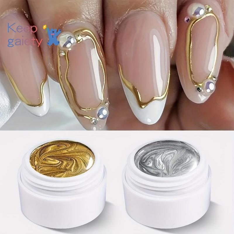 [Keepgaiety-t] 2 ชิ้นเมทัลลิคเจลยาทาเล็บ 3D ยืดหยุ่นทาสีกาวเคลือบเงา Lacquer วาดกาวตกแต่งเล็บ [ใหม่]
