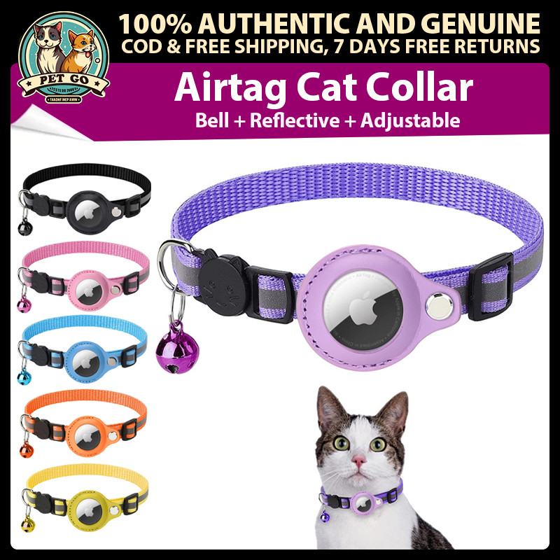 ปลอกคอแมว Airtag ป้องกันการสูญหายพร้อมเบลล์และแถบสะท้อนแสง - ปลอกคอนิรภัยแบบปรับได้พร้อมที่วาง AirTa