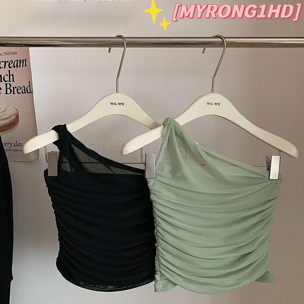 เสื้อยืด MYRONG1HD,เสื้อกล้ามสีทึบหด,คอไม่มีเซ็กซี่Backlessแน่นCami Topsผู้หญิง