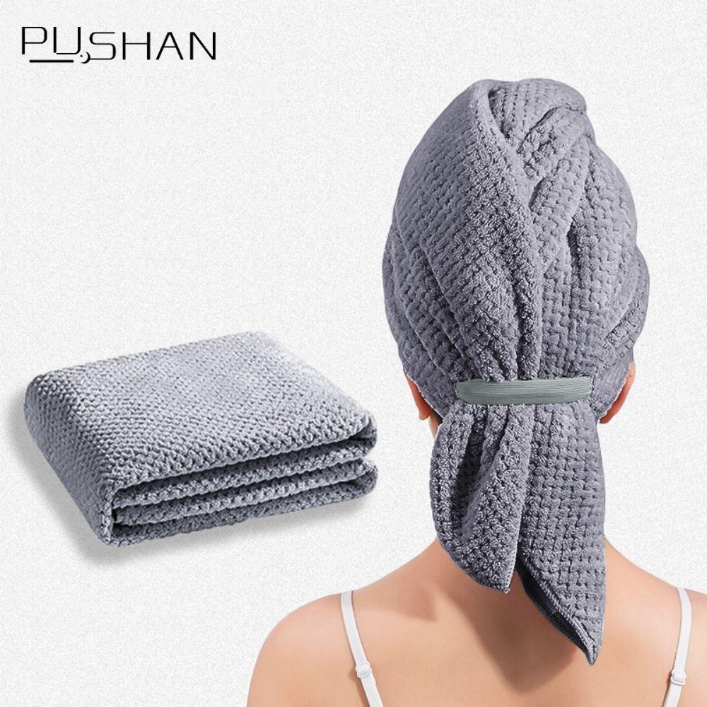 PUSHAN ผ้าเช็ดตัวผม, หมวกผมแห้งสีทึบดูดซับน้ํา, พร้อมสายรัดยืดหยุ่นไมโครไฟเบอร์ขนาดใหญ่แห้งเร็ว Turban Bath