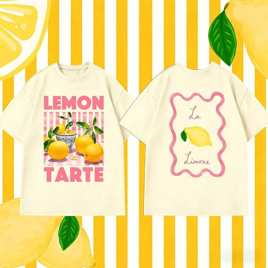 BOOM🌸เสื้อแฟชั่น แขนสั้น คอกลม t shirt oversize cotton100% ใส่สบาย สไตล์ลำลอง unisex 'LEMON TARTE' 2026