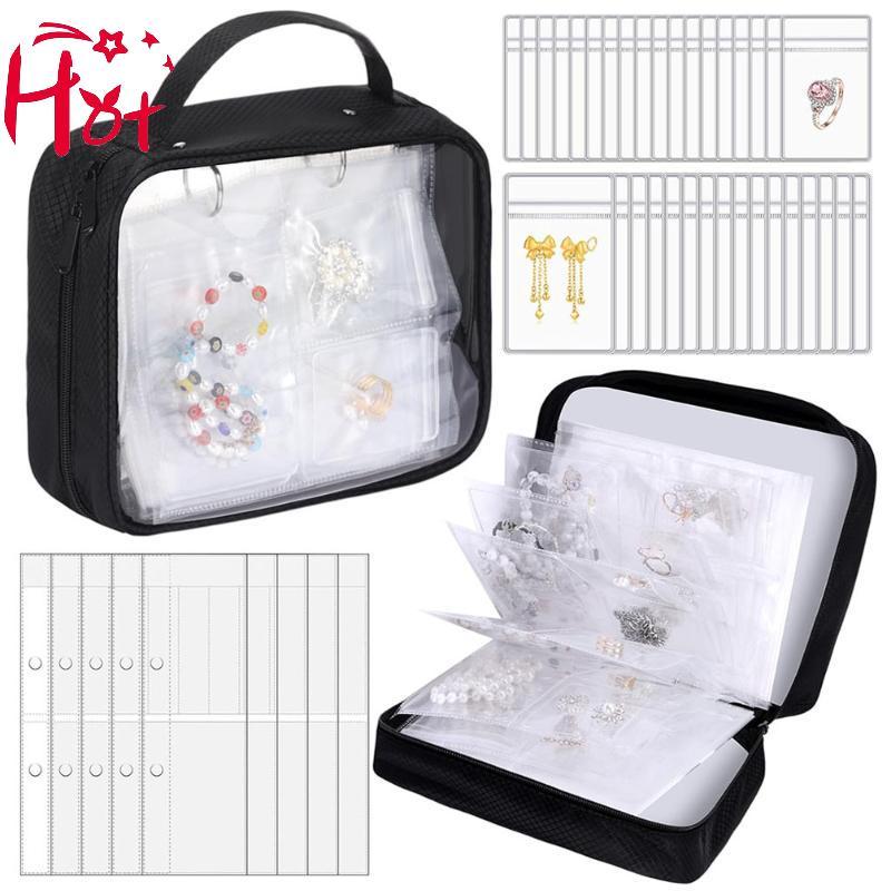 GE Jewelry Organizer Book 84 กระเป๋าซิปใสแบบพกพาเดินทางผู้ถือสําหรับแหวนต่างหู Nelaces Square