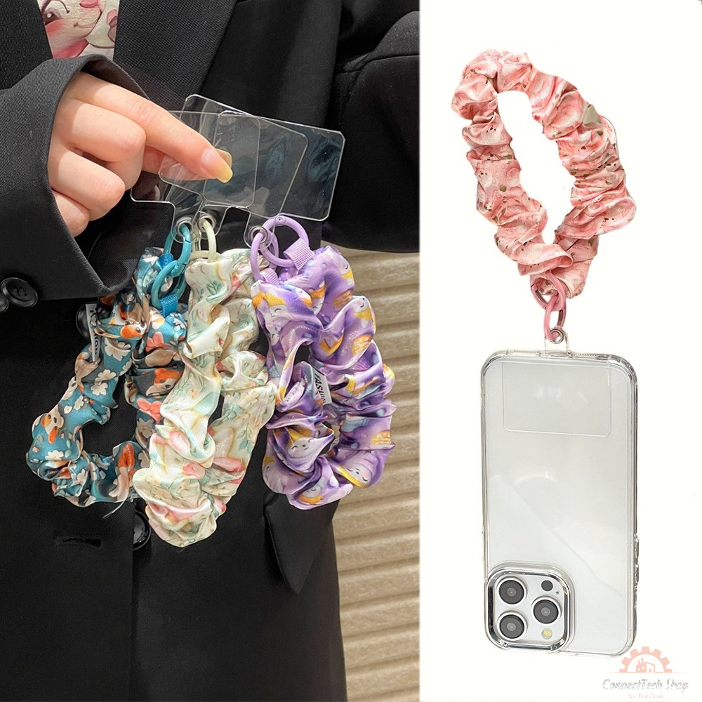 2-in-1 สายคล้องโทรศัพท์และยางรัดผม ลายดอกไม้ สายคล้องข้อมือแบบสั้น ป้องกันการสูญหาย