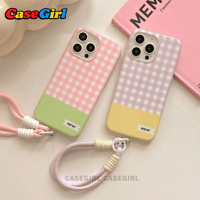 เหมาะสำหรับ Samsung A56 A35 A25 A24 A23 A52 A51 A21S A17 A07 A05 A04E A04 A03 A10 เคสตารางสายหวาน สายคล้องมือ ป้องกันตก