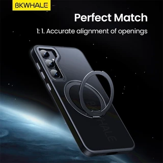 BKWHALE 360° แหวนหมุนได้เคสโทรศัพท์ใสแม่เหล็กพร้อมขาตั้งสําหรับ Samsung Galaxy S26 S24 Ultra S25 Ultra S23 + S24 + S23 Ultra S25+ S24+ S26+ ปลอกเคลือบโปร่งแสง