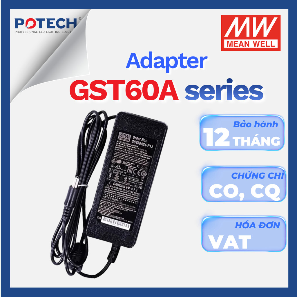 อะแดปเตอร์ Meanwell 60W ของแท้ GST16A24-P1J, GST60A15-P1J, GST60A12-P1J