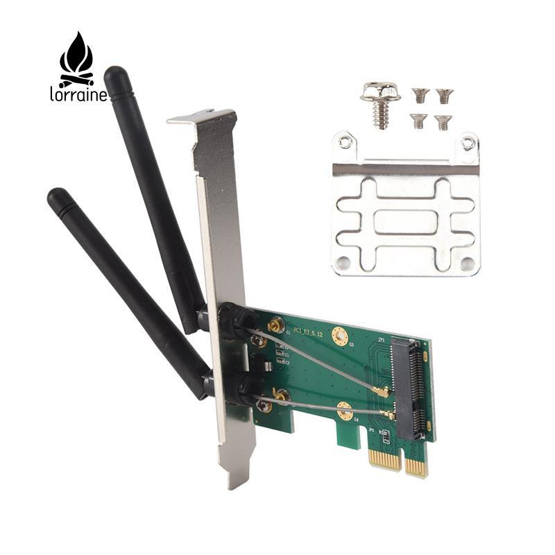 การ์ดไร้สาย WiFi Mini PCI-E Express ไปยังอะแดปเตอร์ PCI-E พร้อมเสาอากาศ 2 ตัวภายนอกสําหรับพีซี