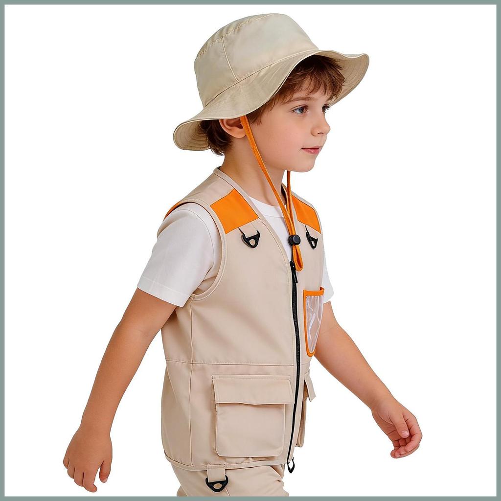 Safari เครื่องแต่งกายเด็กพร้อมกระเป๋าล้างทําความสะอาดได้เสื้อผ้าเด็ก Outdoor Explorer เสื้อกั๊กชุดสํ