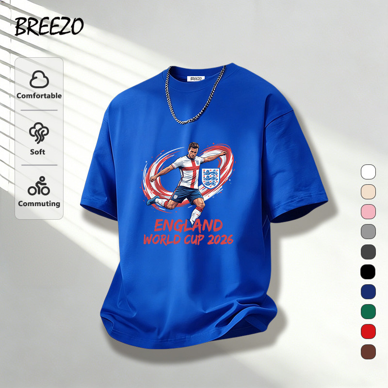 เสื้อยืดผู้ชาย หลวมและสะดวกสบาย คอกลม ENGLAND World Cup 2026 พิมพ์อินเทรนด์ที่เรียบง่าย (ส่งเร็ว จัดส่งจากไทย)