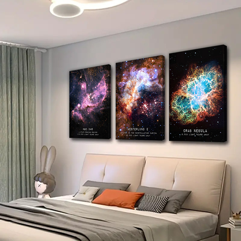 3PCS โปสเตอร์ Nebula Galaxy Space ผ้าใบ Wall Art, NASA ดาราศาสตร์ Nebula พิมพ์กรอบสําหรับห้องนั่งเล่