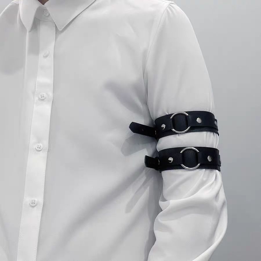 [J & N] Sleeve Hoop Mens Fix Shirt Leather Arm Ring Punk Leather Arm Ring Upper Arm Ring Arm Laced-U