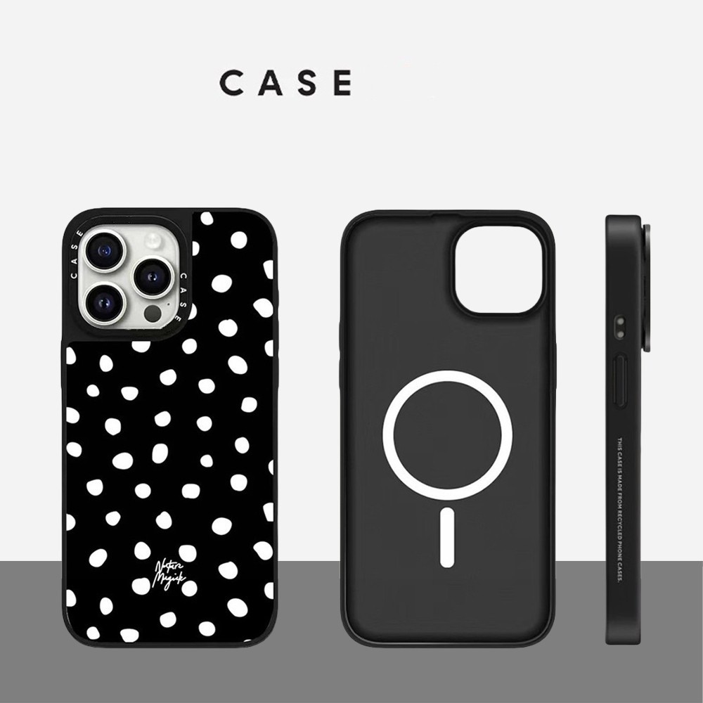 Magnetic Polka Dot Mirror Hard เคสโทรศัพท์สําหรับ iPhone 17ProMax 16Plus 15 14 13 12 11 ปลอกกันกระแทก