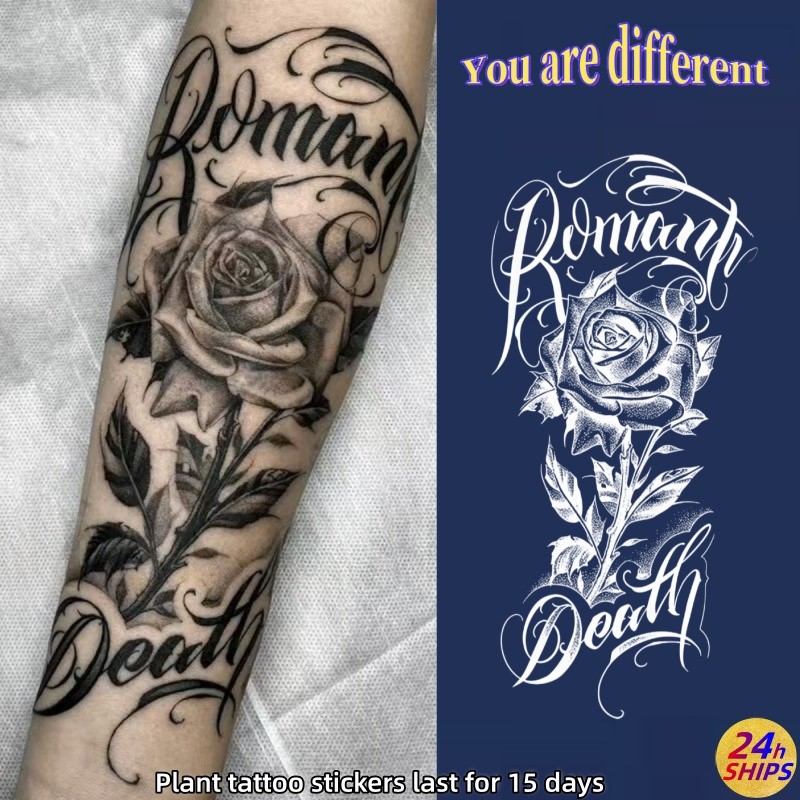 สติกเกอร์ลายสักดอกกุหลาบ กันน้ำ คงทนถึง 15 วัน สำหรับสร้างรอยสักปลอมชั่วคราว
