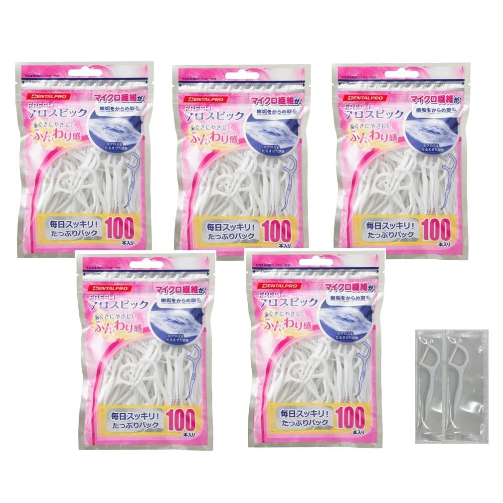 Dental Pro Fresh Floss Picks, 100 pieces x 5 packs (500 pieces) + 2 floss picks included./ Direct fr