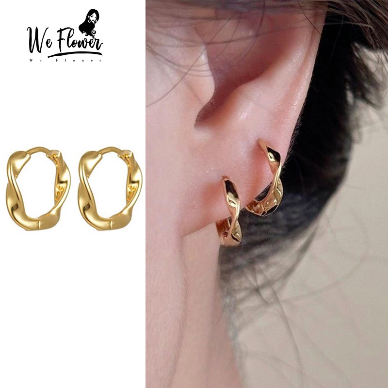 We Flower ต่างหูเรขาคณิต Mobius วงกลม Elegant 14K Gold สำหรับผู้หญิง ปลอดภัยจากอาการแพ้ และเป็นของขวัญที่สวยงาม