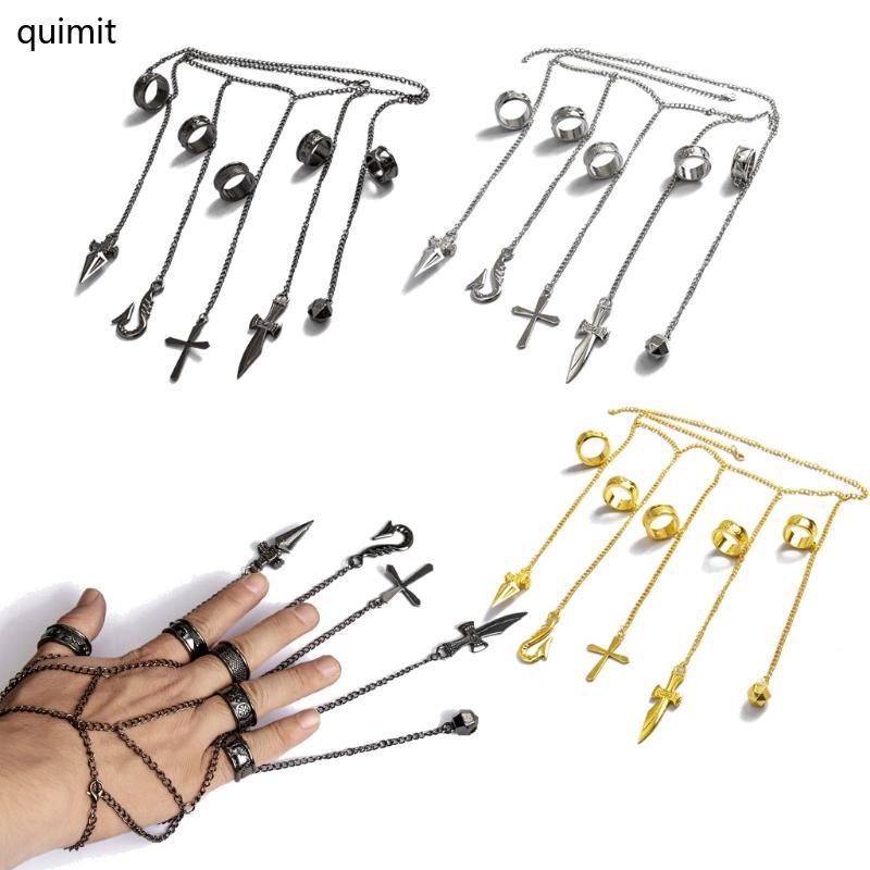QUIM แฟชั่น Kurapika Chain สร้อยข้อมือและแหวนเต็มห้าตัว สำหรับทุกวัย