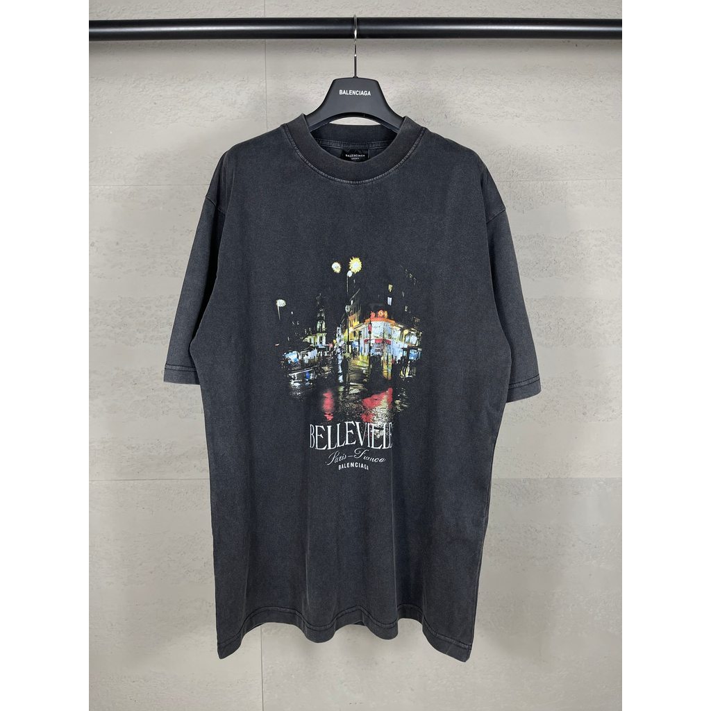 เสื้อยืดบาเลนเซียก้าคลาสสิกคอกลมแขนสั้นสำหรับทั้งผู้ชายและผู้หญิง พิมพ์ลายตัวอักษร 2UXG