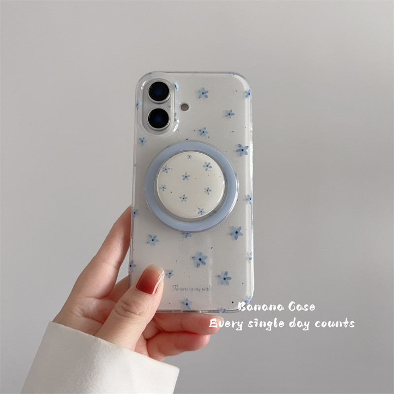 Blue Flower Magnetic Bracket Samsung S21 S22 S23 S24 S25 S26 FE Ultra เคสโทรศัพท์ S25FE เคสป้องกัน S26 + กรณี