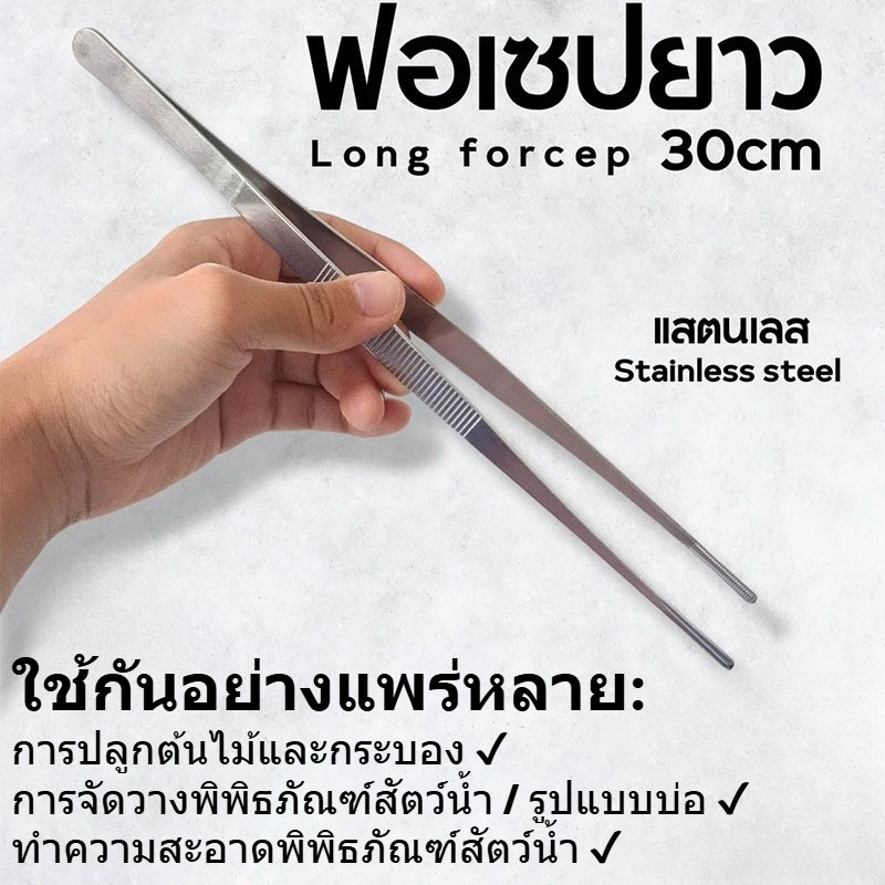 แหนบยาวสแตนเลสสีเงิน แหนบสแตนเลสด้ามยาว ตรง&โค้ง27ซม เครื่องมือจัดสวนตู้ปลา