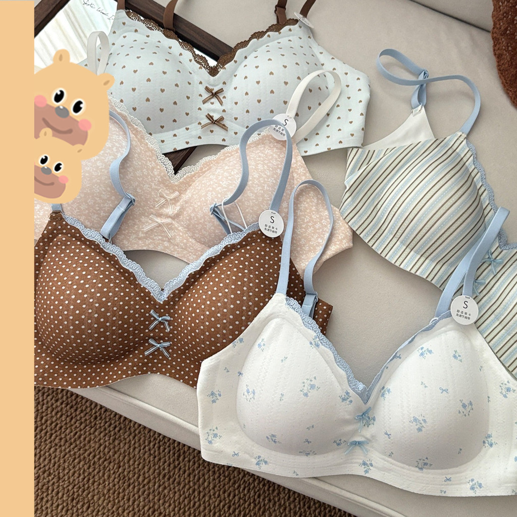 🎀bearbra🎀ชุดชั้นในลูกไม้ เสื้อในดันทรง บราน่ารัก เสื้อชั้นในลูกไม้ลายดอกมีโบว์