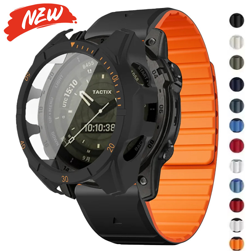 เคสพีซี + สายรัดซิลิโคนเข้ากันได้กับ Garmin fenix8 AMOLED 47 มม.51 มม.สร้อยข้อมือสําหรับ fenix8 พลัง