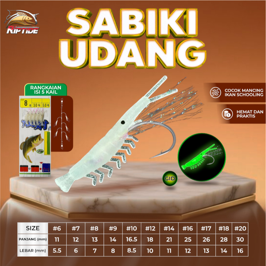 RIPTIDE SHRIMP SABKI - GLOW IN THE DARK ShrimP HOOK (GID)