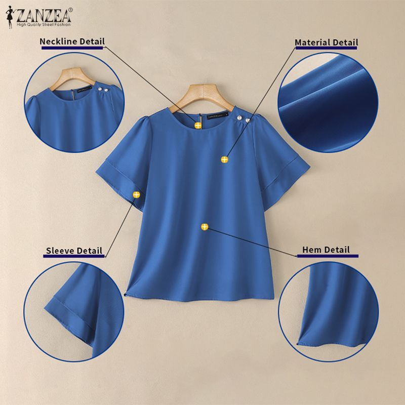 ZANZEA เสื้อเบลาส์มุก คอกลม สไตล์เกาหลีสำหรับผู้หญิง — صورة 7