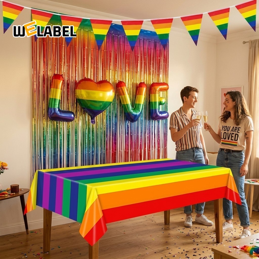 🌈ชุดตกแต่ง Pride Month,LGBT ป้ายแบนเนอร์ LOVE ธงสายรุ้ง+ผ้าปูโต๊ะ ธงสายรุ้ง+ลูกโป่ง