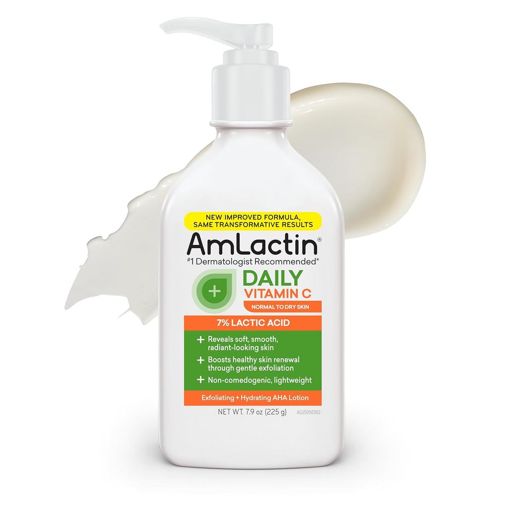 AmLactin Daily Vitamin C Lotion – Brightening Body Lotion for Dry Skin - No-Scrub Exfoliator and Moi