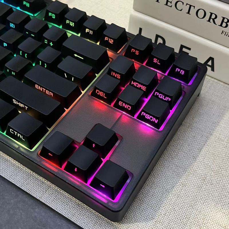 K K87-Key Mechanical Keyboard สีดําโปร่งใส RGB Symphony ภายใต้แสงสีเขียวสาย Extreme Day Blackberry B