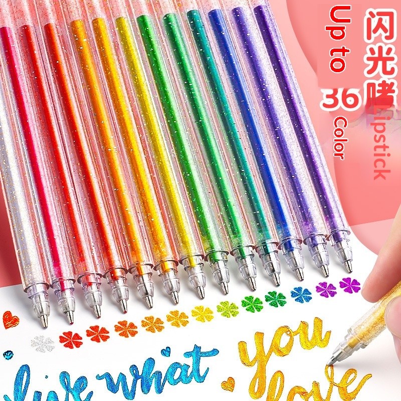 Glitter Pen ปากกาเจลเรืองแสง Marker ปากกานักเรียนคู่มือ Glitter Glitter Pearlescent Glitter ปากกาเจล