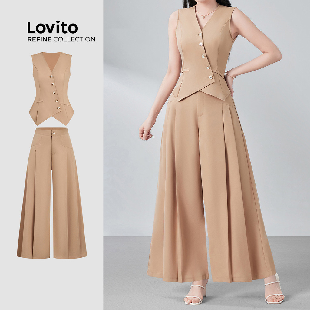 (Lovito Refine) เสื้อหรือกางเกงสุดหรูหรา สําหรับฤดูใบไม้ผลิ/ฤดูร้อน กางเกงสีกรมท่าหรือเสื้อ LR26ED01