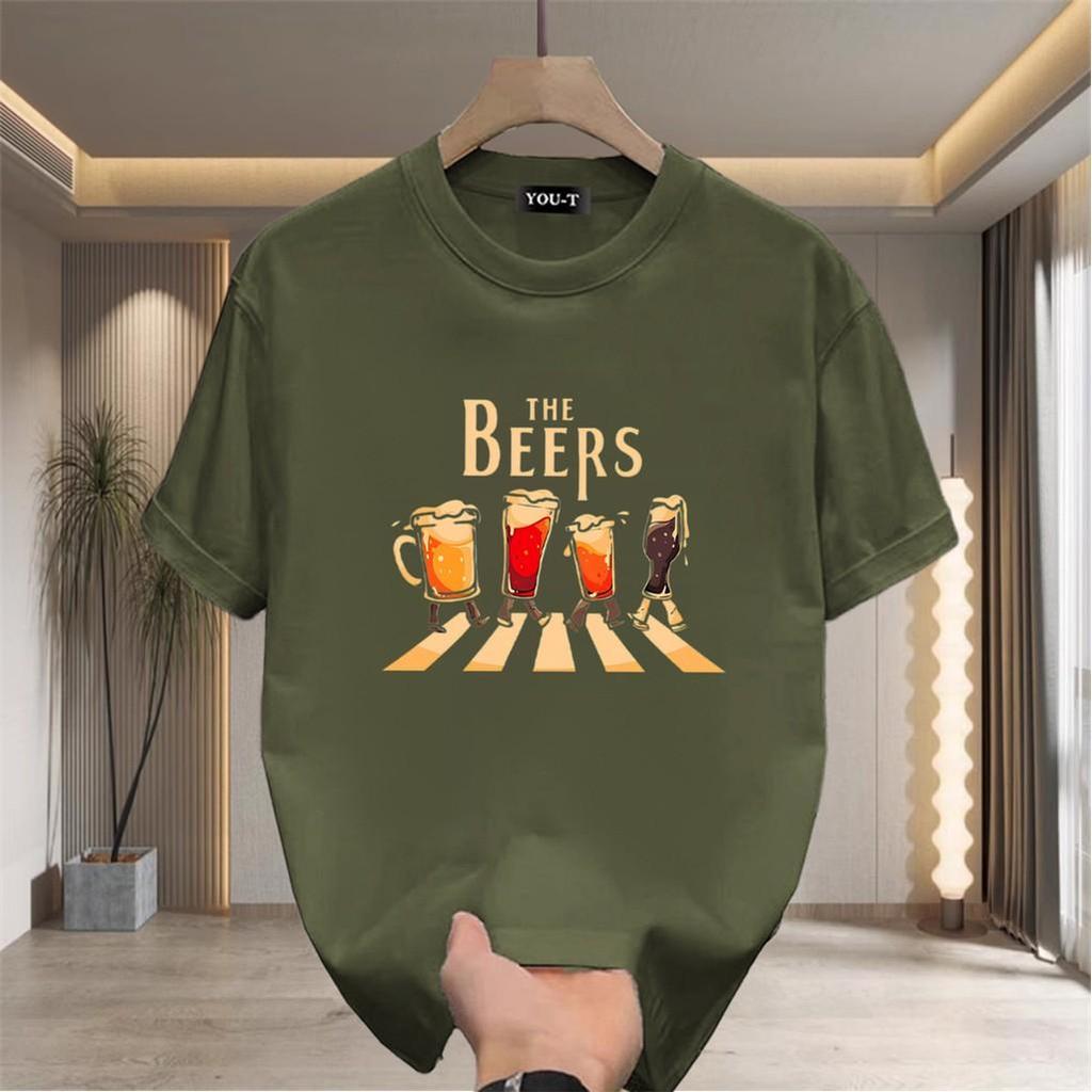 YOU-T🐆เสื้อแฟชั่น ใส่สบาย เสื้อยืดแขนสั้น ลาย เสื้อ"THE BEERS Wine bottles" ผ้านิ่ม OVERSIZE แฟชั่น ผ้าฝ้าย 100%