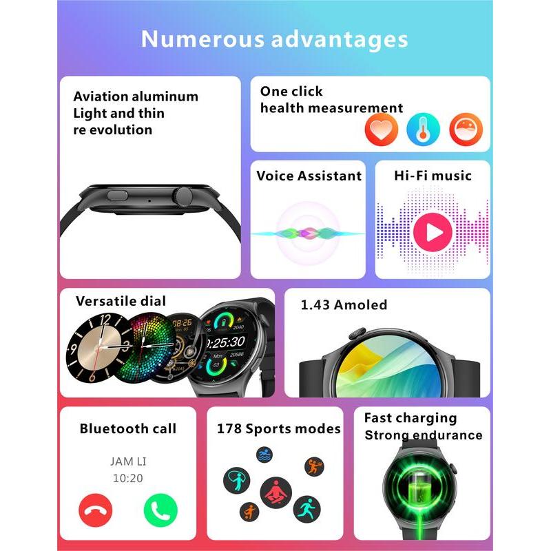 【Amoled/Strava/AGPS】Aolon Mars R3 Smart Watch | 1.43'' | Panggilan Bluetooth | Kecergasan | Pemantau