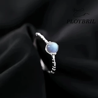 PLOYBRIL✨แหวนเงินแท้ Luna Orb แหวนมูนสโตนทรงกลม 925แท้ ดีไซน์พระจันทร์เต็มดวง ปรับขนาดได้ แหวนมงคล J005