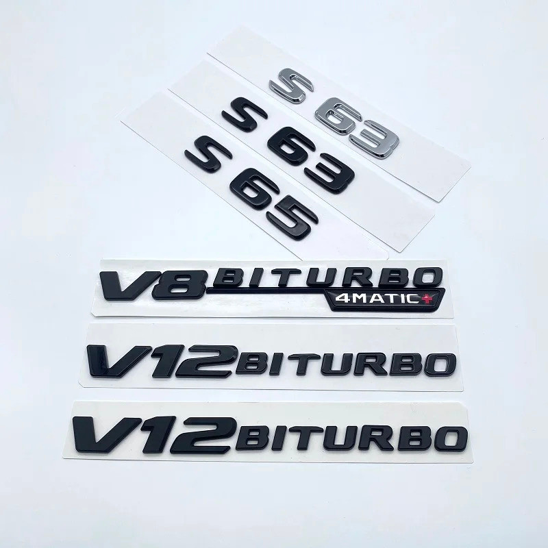 2017 Flat Letters S63 S65 V12 Biturbo V8Biturbo 4matic+ ABS Emblem for Mercedes Benz AMG Car Fender 