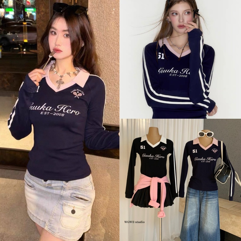 ❤ 🧵 🇰🇷 W8197 เสื้อแขนยาว คอปก งานสกรีนลายเก๋เท่ งานน่ารักมากๆๆค่า ผ้ายืดหยุ่นได้ดี แฟชั่นเกาหลี TAG WG.WE 🧵🧡