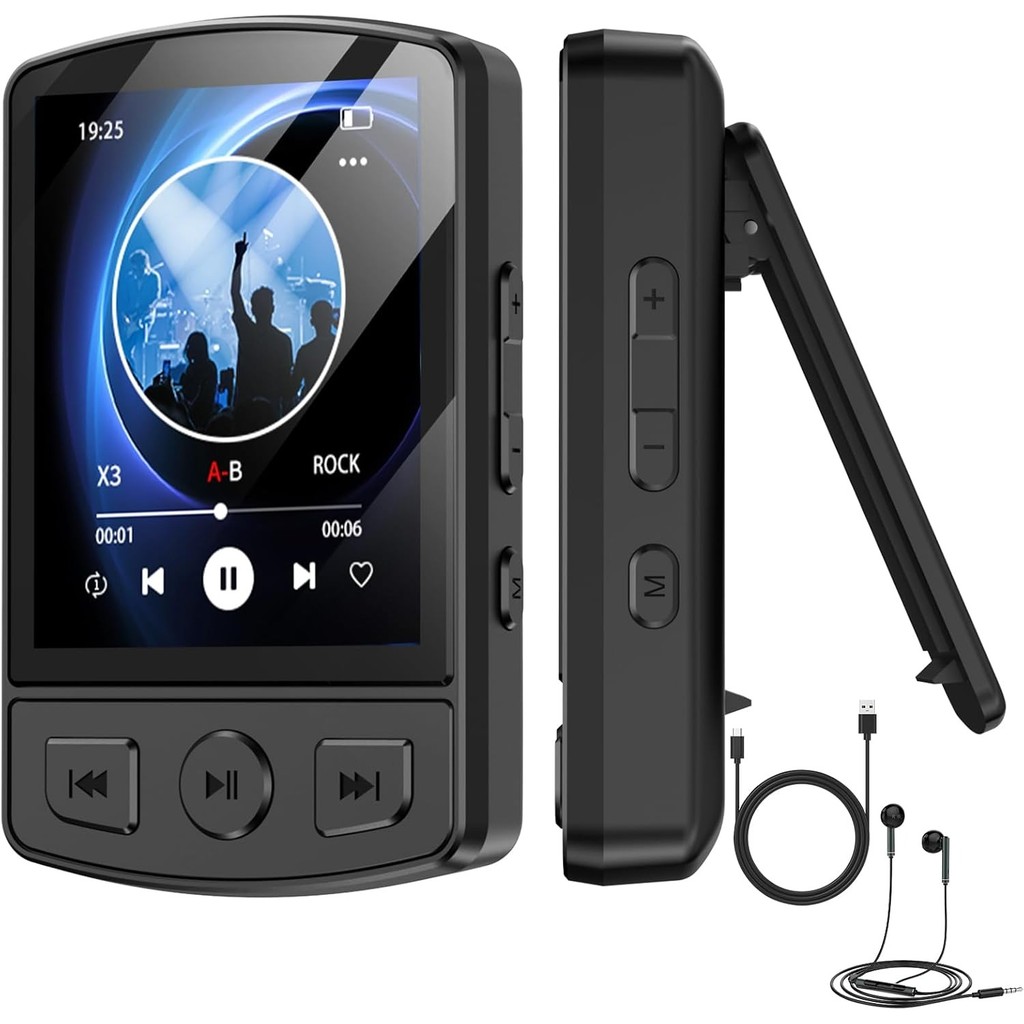 เครื่องเล่น MP3 ขนาดเล็ก 64GB บลูทูธ 5.2 พร้อมหูฟัง ไฮไฟ-ลําโพง วิทยุ FM บันทึกเสียง E-Book พกพาสะดวกสําหรับกลางแจ้ง บ้าน กีฬา