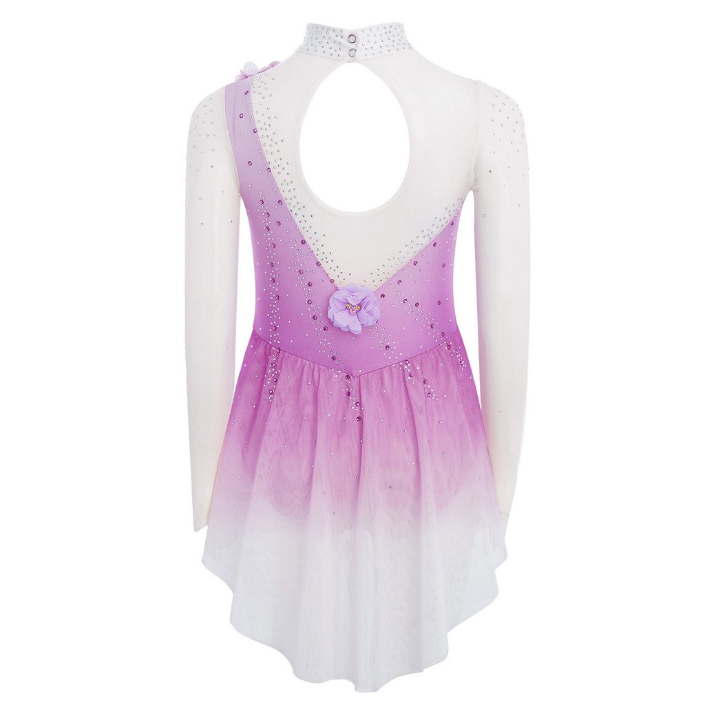 Yeahdor เด็กสาวรูปสเก็ตเครื่องแต่งกายจําลองคอ Cutout กลับ Sheer ตาข่าย Patchwork แขนยาว 3D ดอกไม้ Rhinestones Gradient สีเต้นรําชุด ราคา ถูกที่สุด ดีลบีเคเค แกลเลอรีภาพที่ 5