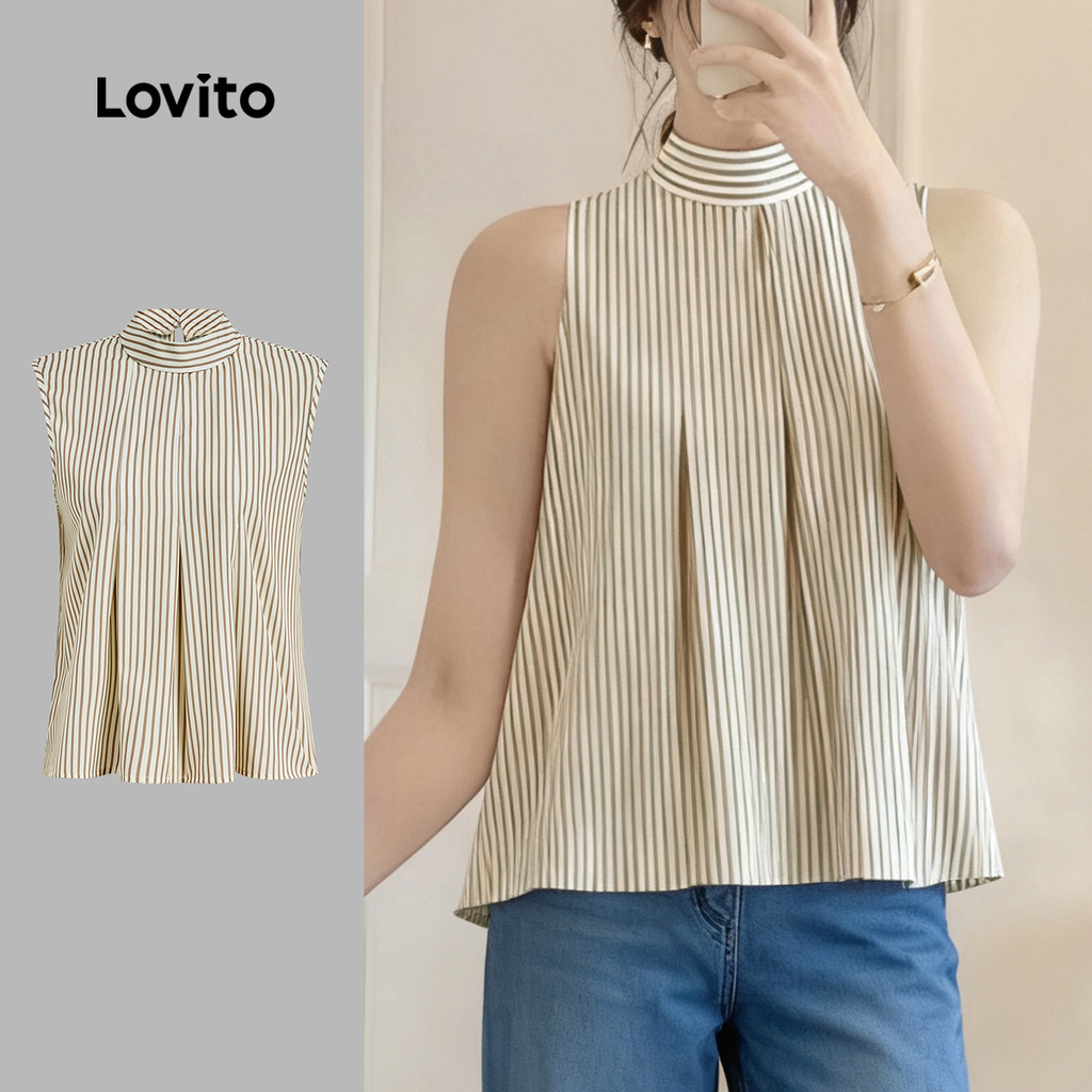 Lovito เสื้อโบโฮผู้หญิงจีบฤดูใบไม้ผลิ/ฤดูร้อน L165ED323