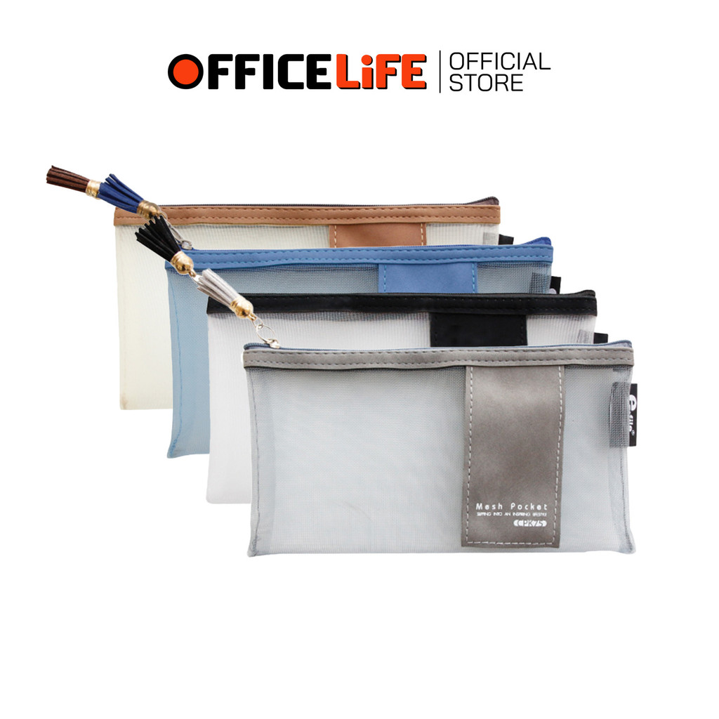 E-File (อีไฟล์) กระเป๋าดินสอ แบบตาข่าย รูดซิป MESH POCKET รุ่น CPK75 ( สุ่มสี / 1 ใบ )