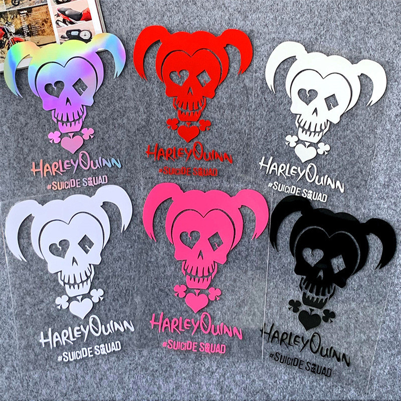 Quinn สติ๊กเกอร์ติดรถยนต์ด้านหน้ากลวง Harley Quinn Harley Quinn Skull รถหน้าต่างรถจักรยานยนต์สติกเกอ