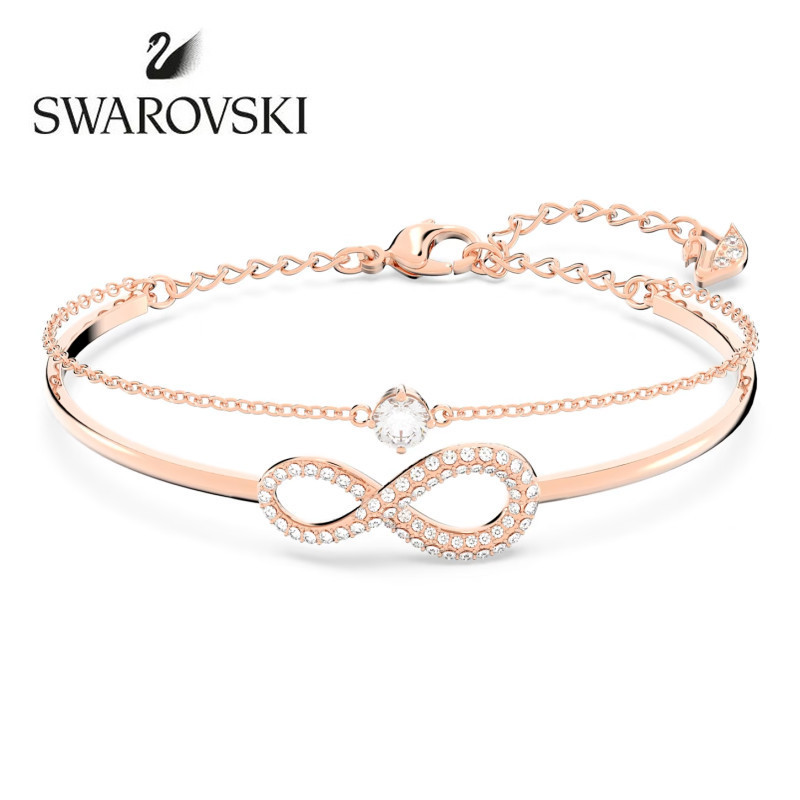SWAROVSKI Infinity สร้อยข้อมือเพชรสีโรสโกลด์ S925 สร้อยข้อมือแฟชั่นผู้หญิงเงินสเตอร์ลิง KWL8